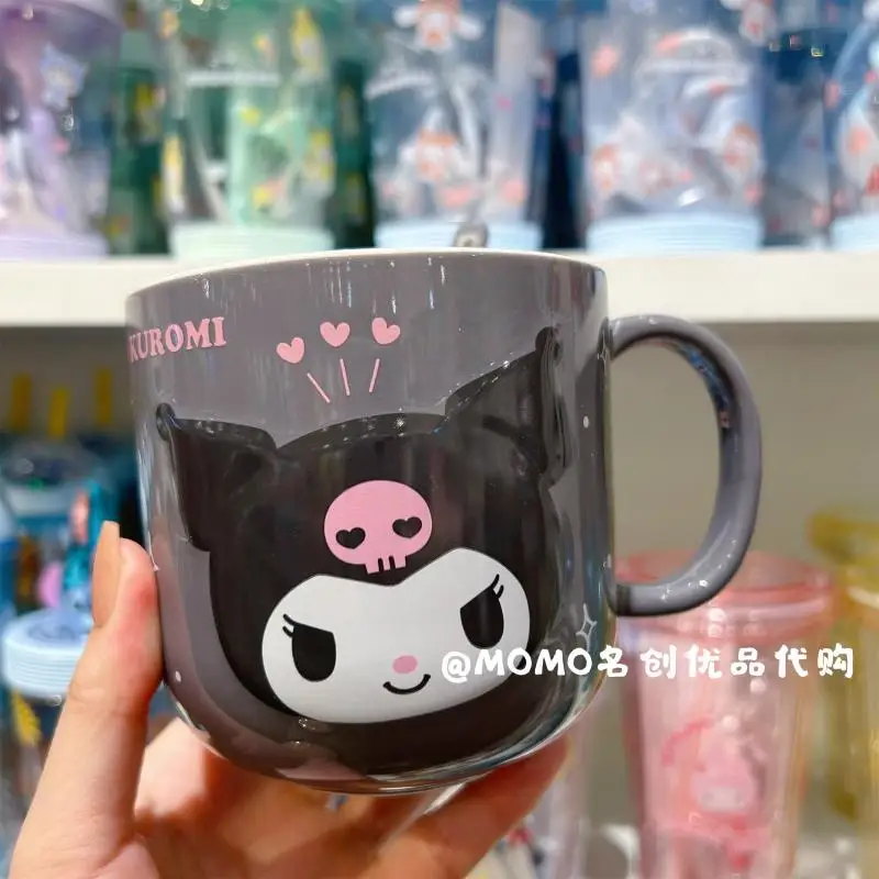 450Ml Sanrios Mug Relief with Spoon Kuromi Melody Party Cup Cute Ceramic High Appearance Students Office Workers Portable Gifts