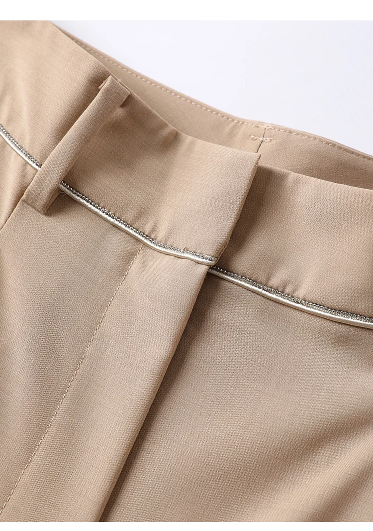 KL9523338 Hoch taillierte Hose aus Wollmischung mit weitem Bein für Damen, plissierte Vorderseite, Herbstmode, Damenbekleidung – Detail 16