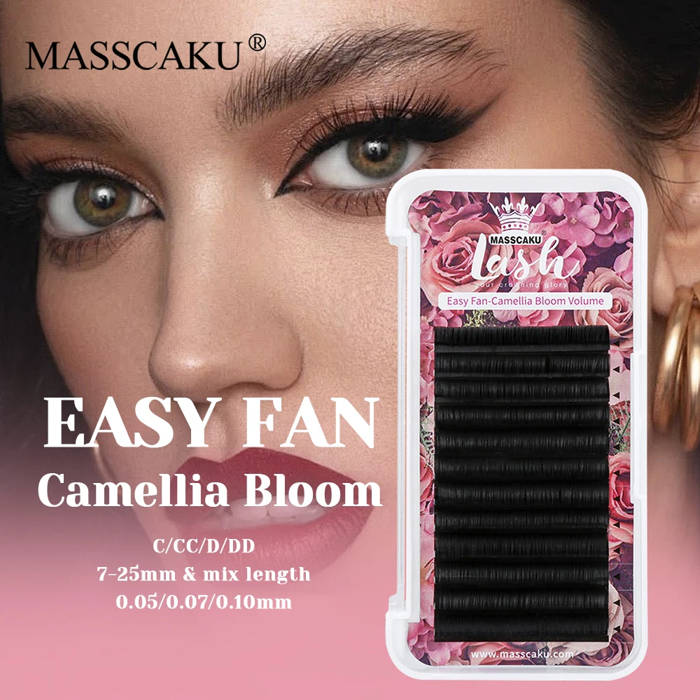 

Wholesale MASSCAKU Matte Black Self Fanning Lashes 0.05/0.07/0.10mm Thickness Waterproof Rapid Blooming Eyelashes Makeup Tools