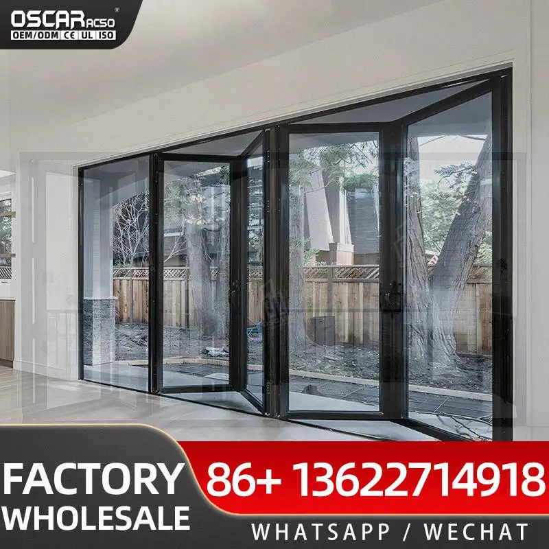 

Противоугонная терморазрывная двойная стеклянная алюминиевая складная дверь для балкона, наружная складная дверь для виллы, дома