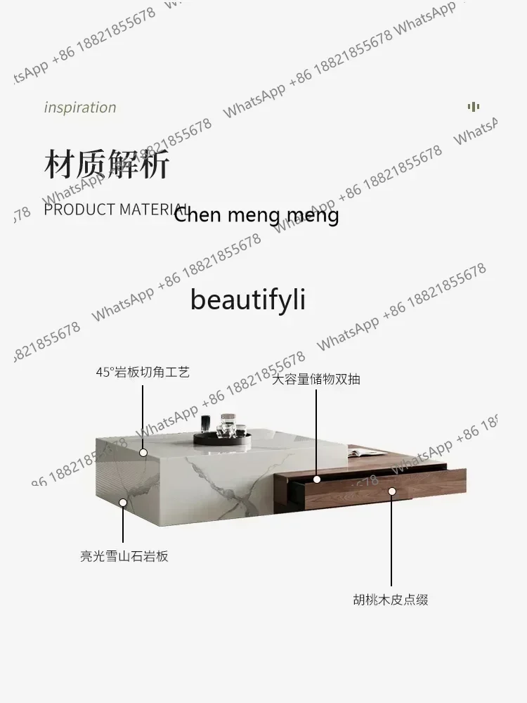 ss cn8350 New Arrivals Q Stone Plate Coffee Table TV Cabinet Combination Marble Tea Table Solid Wood Living Room Home Small Apar