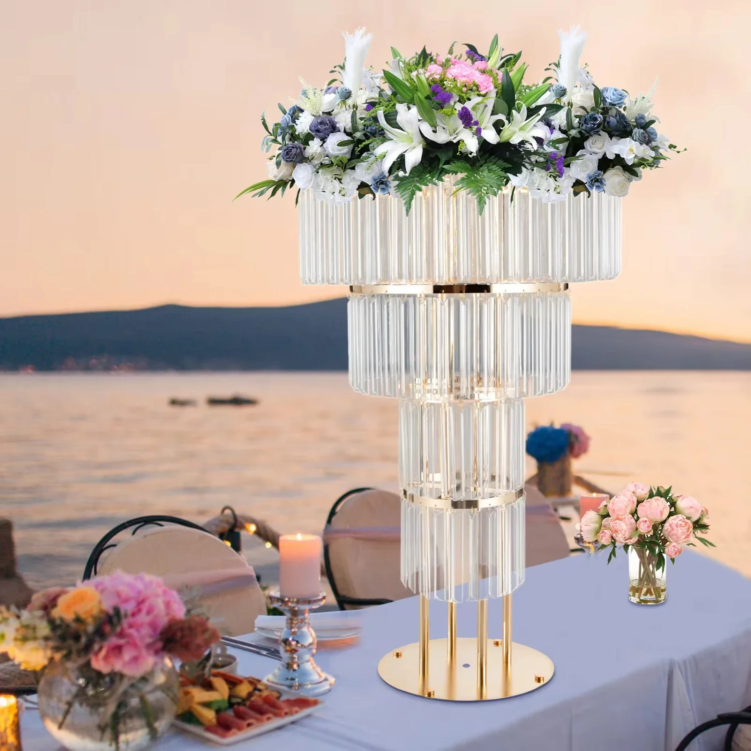 2pcs/10pcs/100cm/130cm)Gold Acrylic Wedding Flower Stand - 4 Tiers  Wedding flower Display stand centerpiece