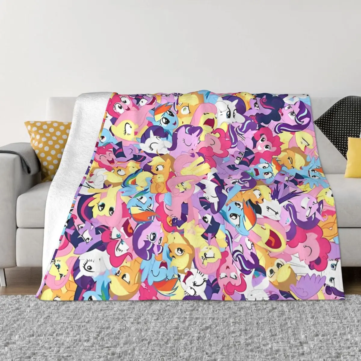 

Rainbow Ponies Collage Cartoon Blankets Flannel Funny Warm Throw Blanket for Bedspread Autumn/Winter