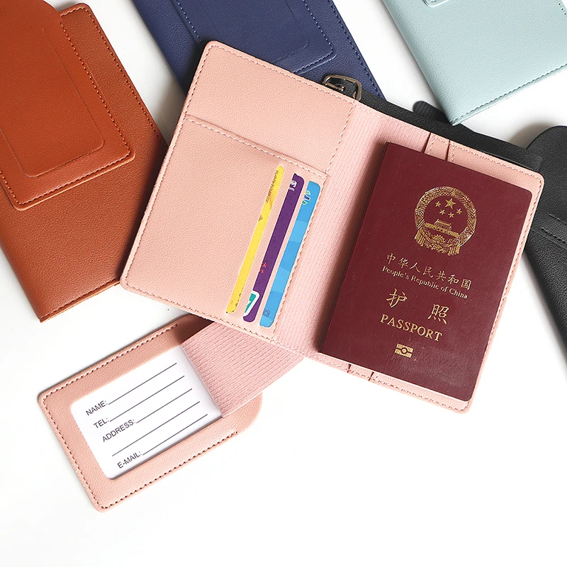 Custom Name Travel Passport Holder Set Leather Portable Luggage Tag Suitcase Label Engrave Initials Passport Cover Wallet Gift