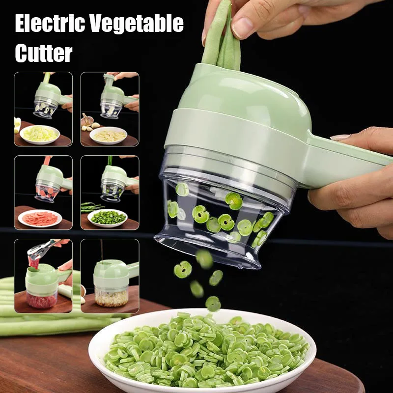 

4 in 1 Multifunctional Electric Food Chopper Wireless Handheld Vegetable Slicer for Meat Garlic Ginger Onion Easy Clean Kitchen