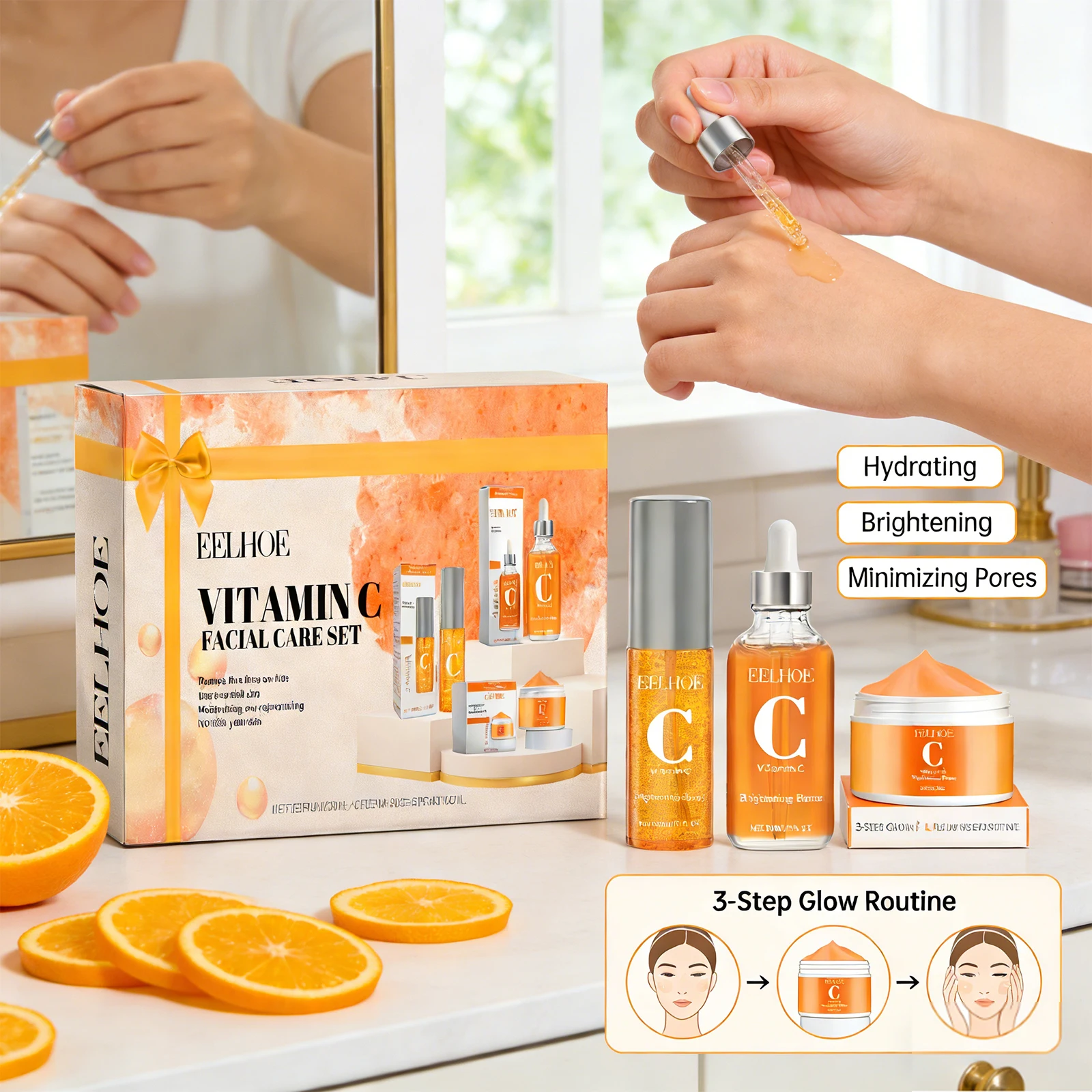 Vitamin C Facial Care Set Enhancing Skin Elasticity Firming Brightening Skin Reducing Fine Lines and Wrinkles Face Skin Care Kit