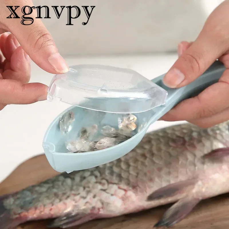 xgnvpy 2PCS Fish Scale Planer with Cover Kitchen Tool Manual Fish Scaling Knife Scraper for Easy Fish Prep at Home