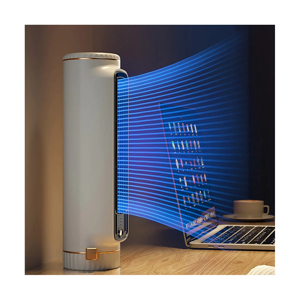 เครื่องปรับอากาศรีโมทอัตโนมัติแบบพกพา เครื่องปรับอากาศส่วนตัว USB เครื่องปรับอากาศขนาดเล็ก พร้อมพัดลมไฟฟ้า 3 สปีด สีขาว