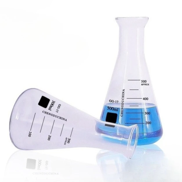 2 Frascos Erlenmeyer de base plana, recipiente de borosilicato de pared gruesa para experimentos de mezcla estática en laboratorio