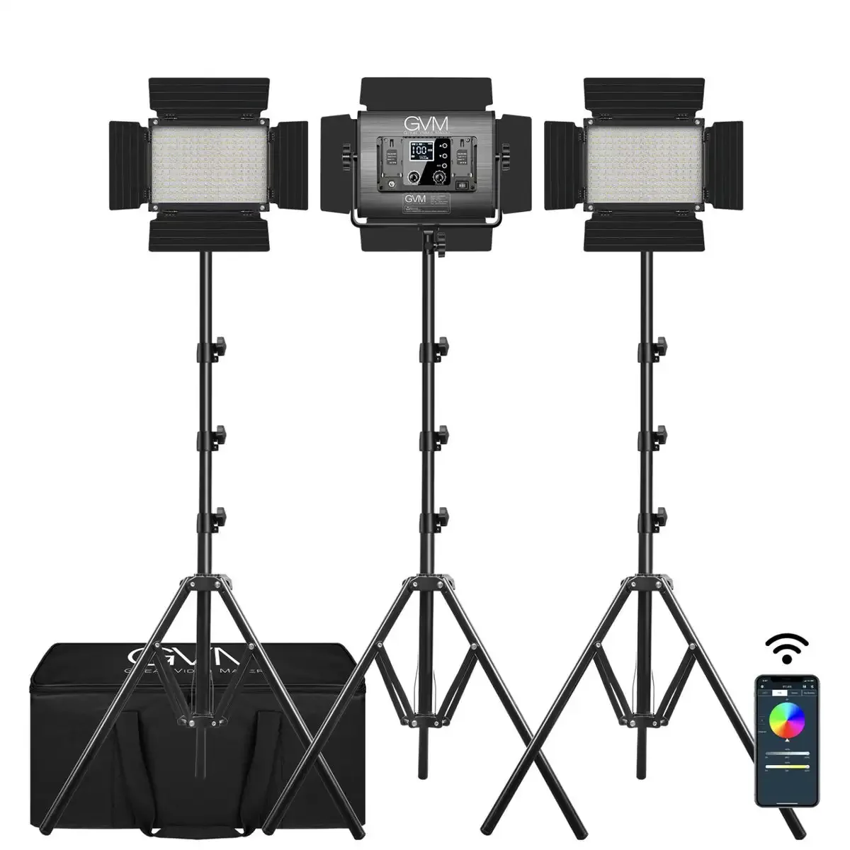 

GVM RGB LED Video Light Kit Dimmable Photography Lighting With APP Control 680RS 50W 3 Packs Led Panel Light For YouTube