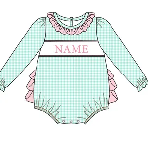 Anpassbare Sets von grüner Gitter, Rosenfaltenrock, Mädchen- und Jungenkleidung, Namensstile, Vorverkaufsmodelle, neu 12 Hauptverkäufe personalisierte Roben mit Namen - №9