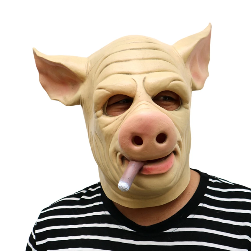 Halloween Cosplay Fumatori Maiale Sigaro Maschera divertente Lattice Pighead Spaventoso Anonimo Maschera a pieno facciale per uomo Fantasia Patry Carnevale Prop
