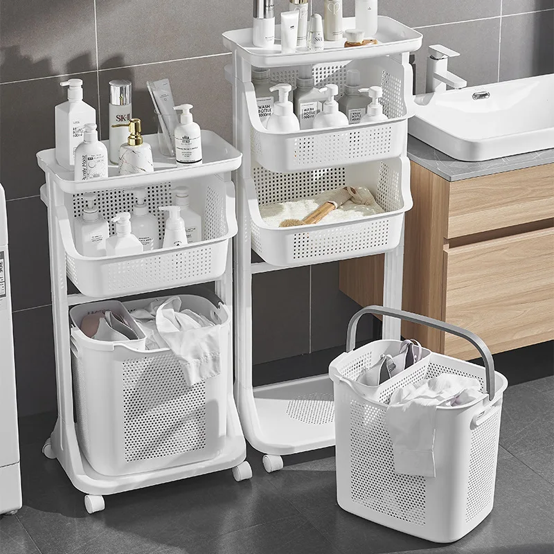 

Multifunctional laundry basket with wheels, bathroom shelf, storage baskets, laundry organizer, laundry hamper