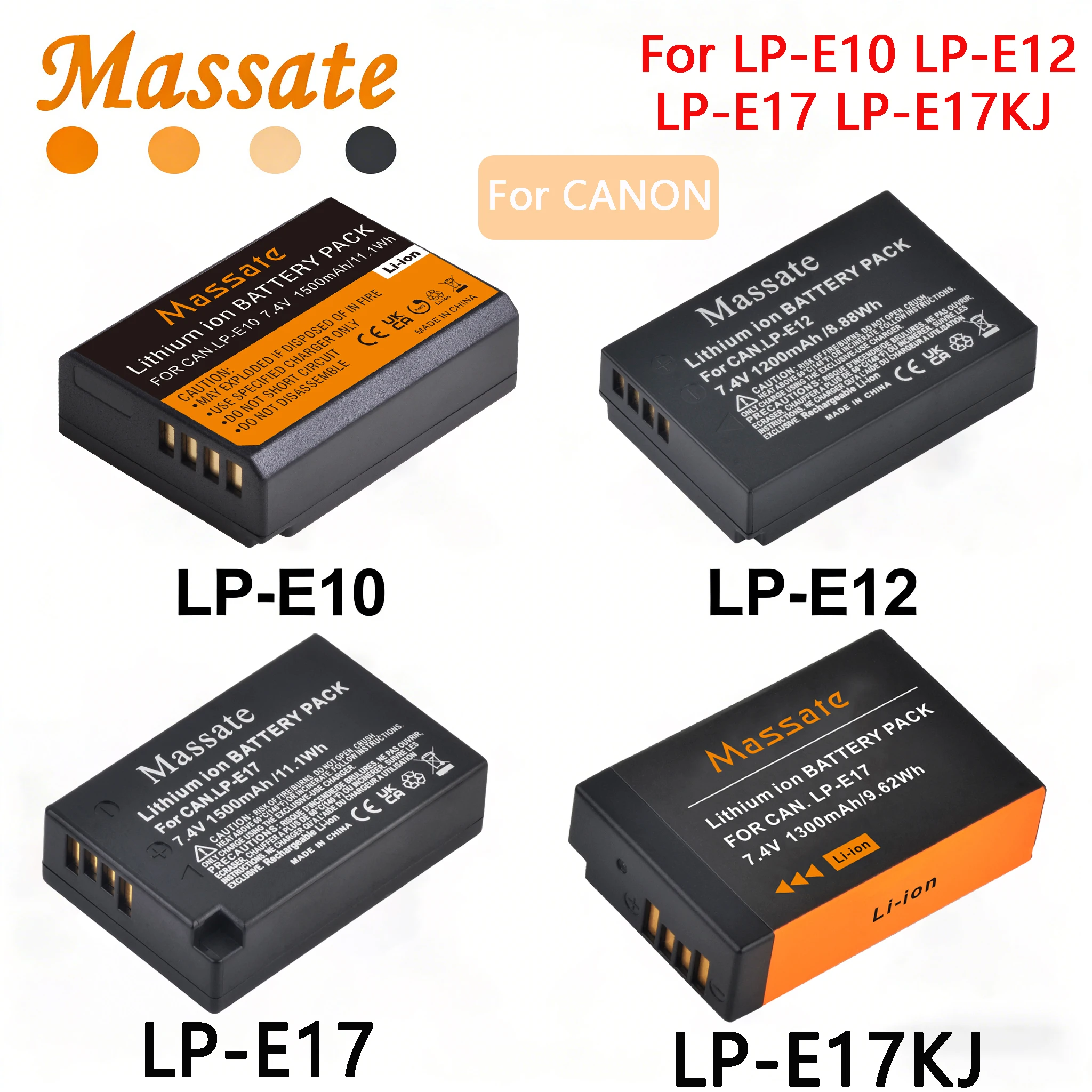 Massate 1/2PCS LP-E10 LP-E12 LP-E17 Battery Compatible with Canon EOS M3 M5 M6 M10 M100 M200 M50 R50 R100 Rebel T3 T5 T6 T7 SL2