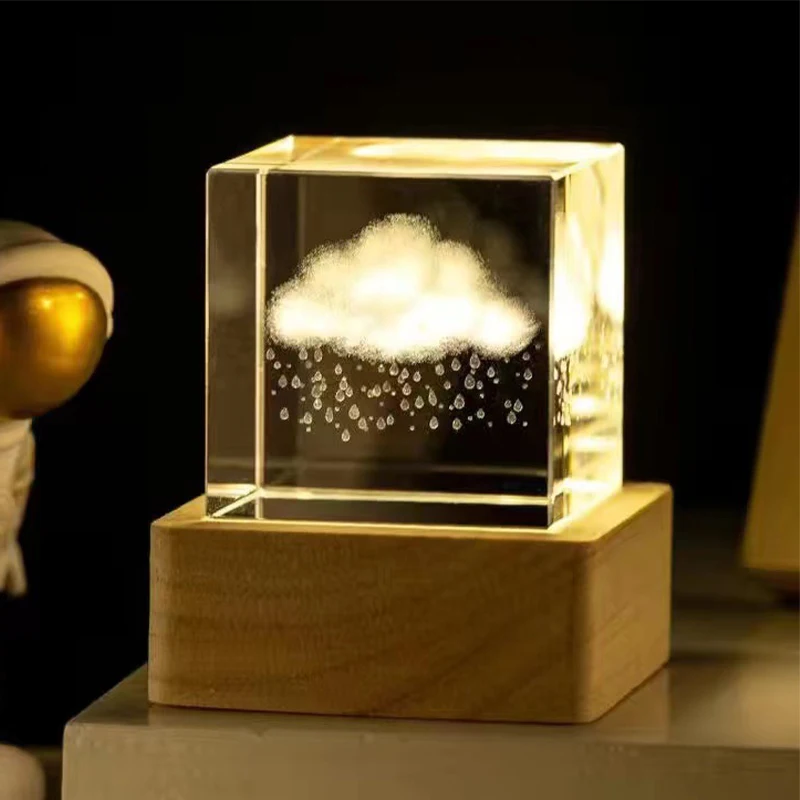 Portalampada quadrato a LED in legno Luce notturna ricaricabile Lampade per atmosfera da tavolo Luci in legno massello Base Decorazione artistica