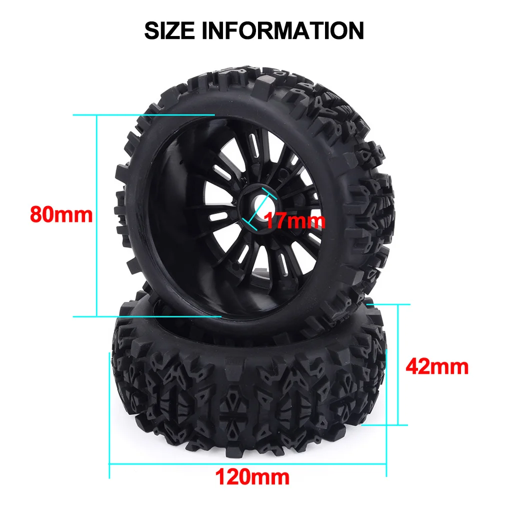 4Pcs/bag 1/8 RC Car Tires Buggy 120mm Tires 17mm Hex Wheel hub for 1/8 ZD Racing 4WD RC Car Truck Upgrade Parts