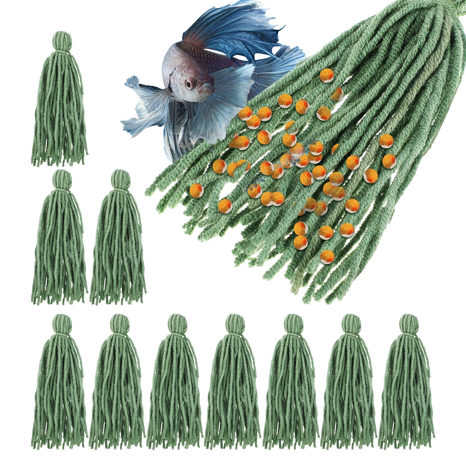 

10Pcs Fish Shrimp Spawning Mop Natural Breeding Habitat Safe Egg Laying Substrate for Aquarium Fry Protection and Hiding Decor