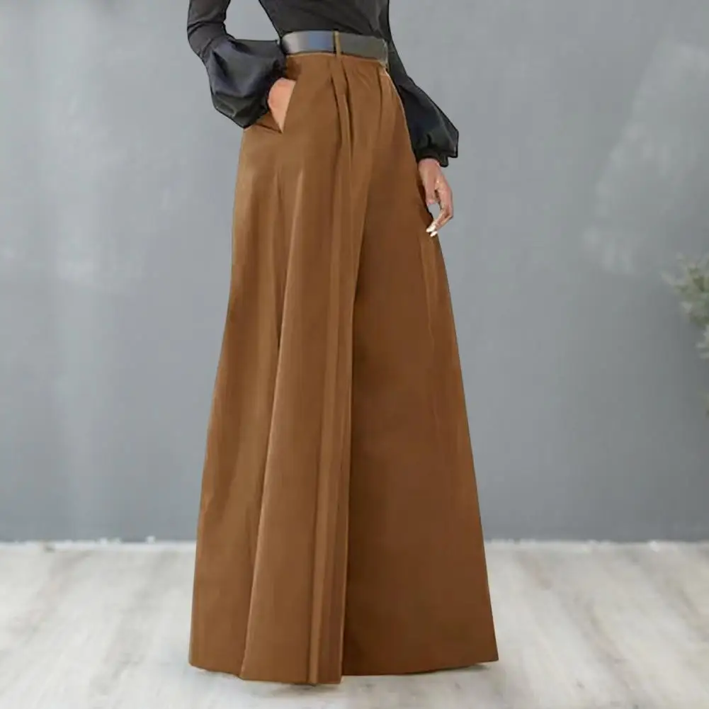 

Commuting Long Pants Elegant High Waist Wide Leg Pants with Pockets for Women Solid Color Flared Trousers for Workwear Commuting