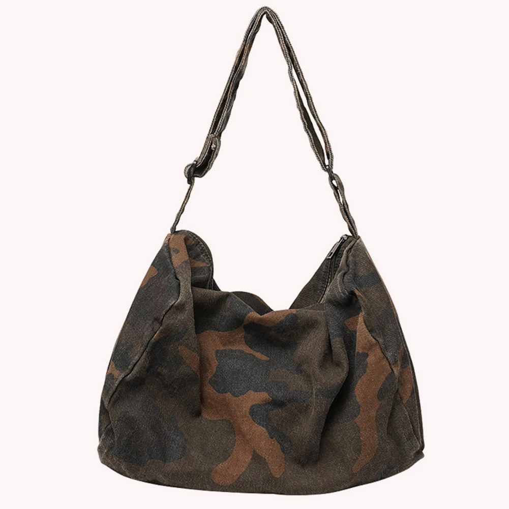 

Casual Retro Satchels Camouflage Hobo Crossbody Bag Large Capacity Japanese Washable Zipper for Leisure Travel Shopping Hand Bag