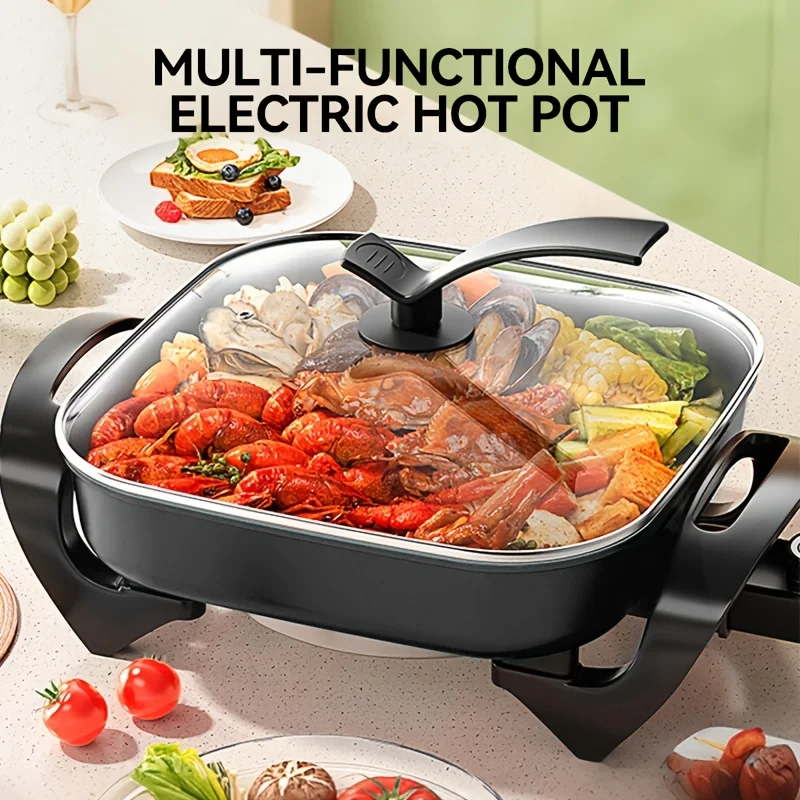 

1pc Non-Stick Ceramic Electric Pot - with Glass Lid, Aluminum Body & Adjustable Temperature Controller, Suitable for Frying, Baking, Steaming Or Boiling, Easy to Clean, US Plug, Perfect for Home Use
