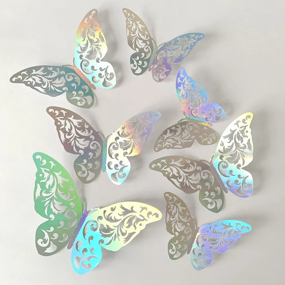 12Pcs/Set 3D Hollow Wall Stickers Butterflies Mirror Wall Art Party Wedding Decoration DIY Home Decor Stickers Fridge Wall Decal