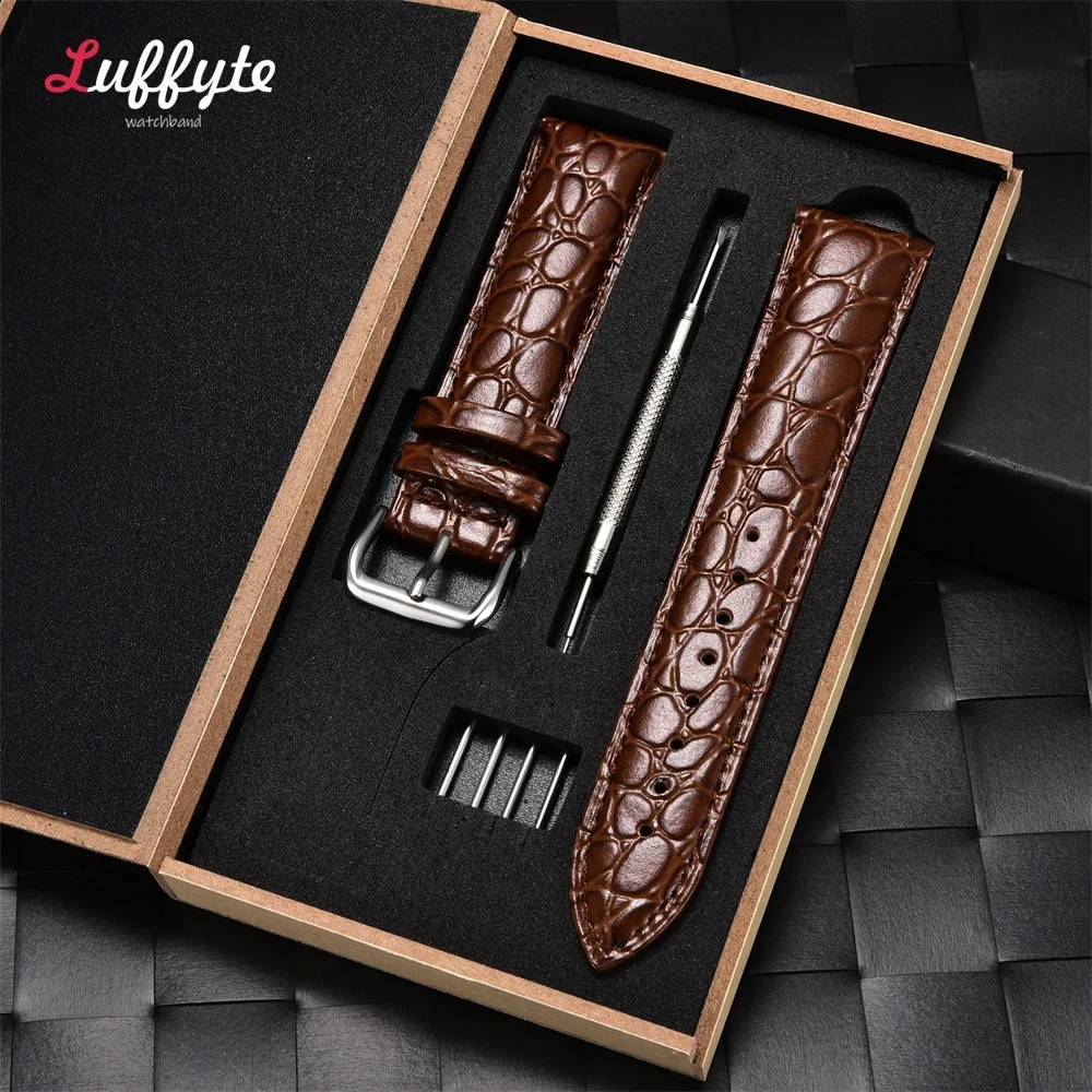 Crocodile Patterned Casual Leather Watchbands 18mm 20mm 22mm 24mm with Gift Packing Box Men Business Soft Wristband