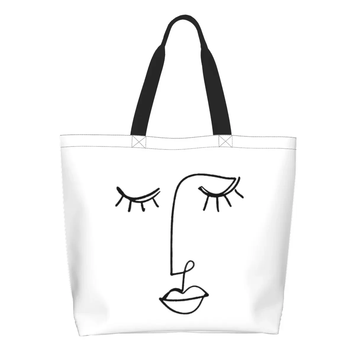 Custom One Line Face Art Canvas Shopping Bags Women Reusable Large Capacity Groceries Pablo Picasso Tote Shopper Bags