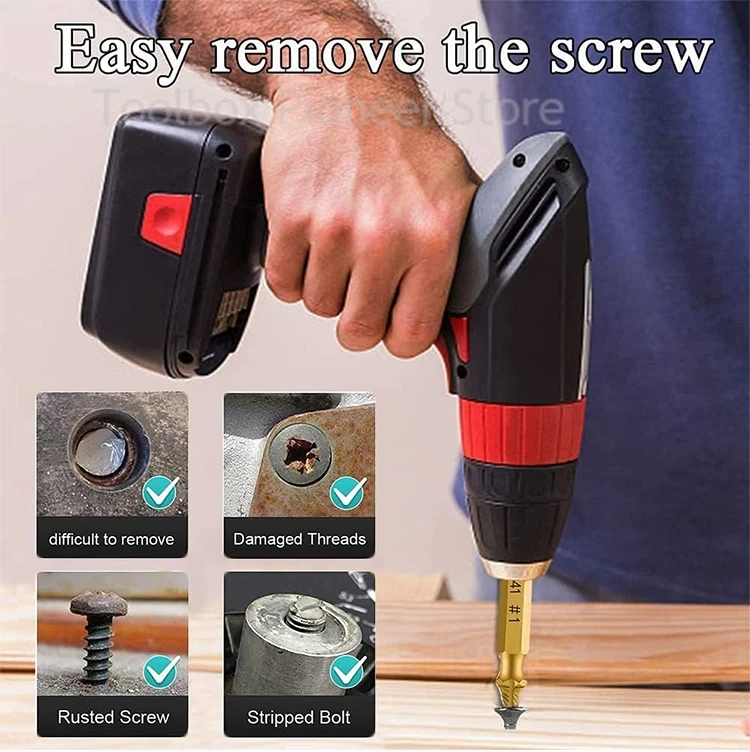 Damaged Screw Extractor Set HSS Drill Bit Stripped Broken Remover Small Easily Quickly Take Out Kit Easy Demolition Power Tools