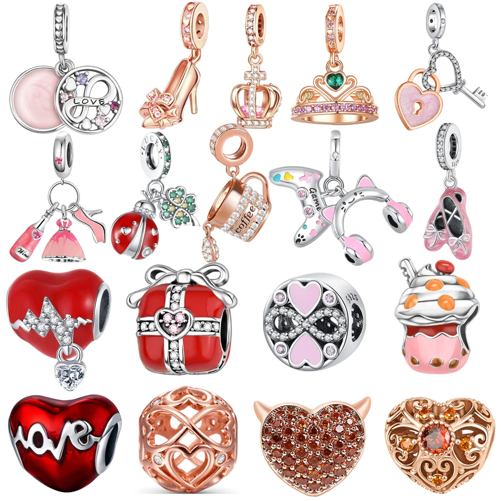 

2025 New 925 Sterling Silver Charm Rose Gold Infinity Heart Bead Fit Snake Chain Bracelet Necklace Women DIY Jewelry