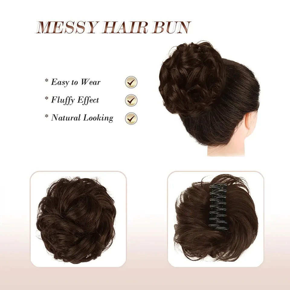 OLA-Postiche chignon synthétique pour femme, chignon désordonné, pince à griffes, chignon ondulé bouclé, extensions de queue de cheval, postiches Scrunchie