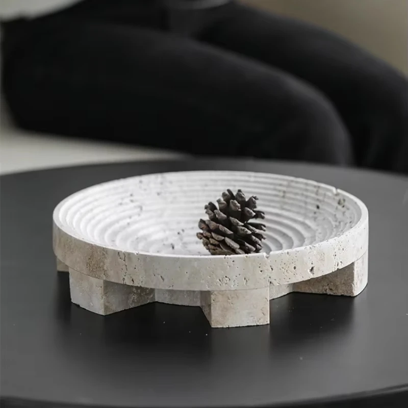 Modern Minimalist Natural Travertine Shaped Fruit Tray Design Ornament Sample Room Home Hotel Desktop Storage Tray Decoration