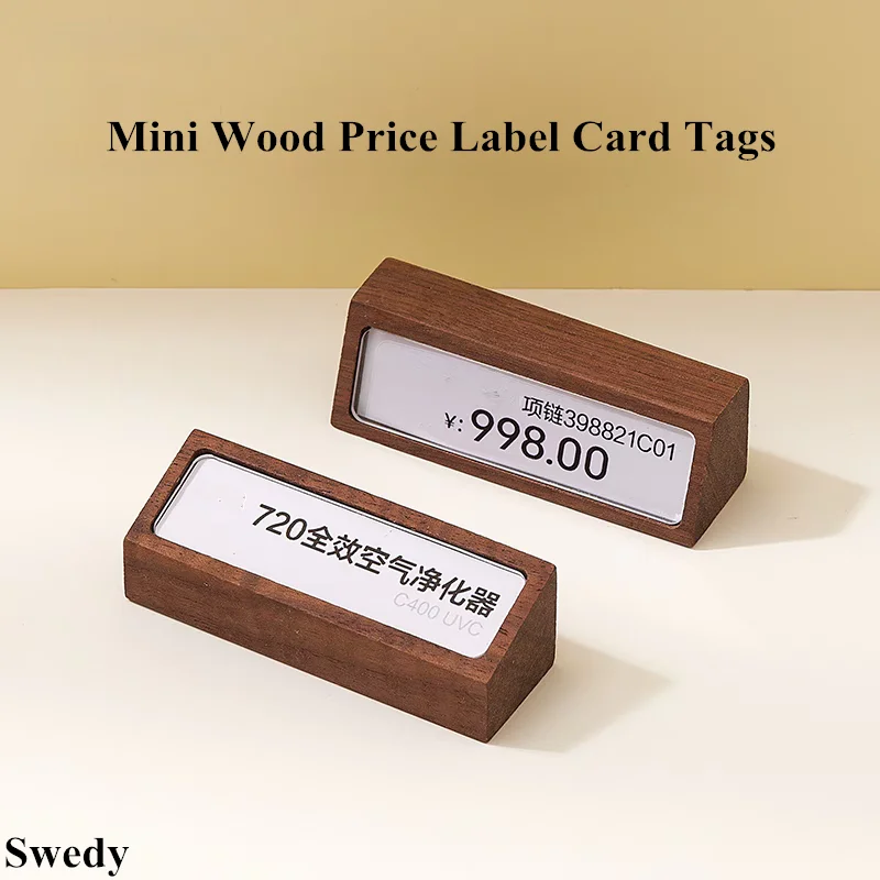 

68x18mm Mini Wood Acrylic Price Label Card Holder Tags Acrylic Sign Holder Display Stands Table Menu Price List Name Paper Stand