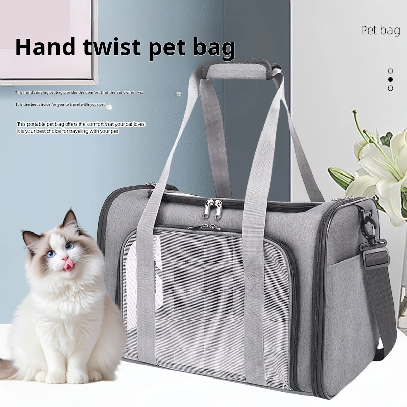 

Портативная сумка для кошек для прогулок, портативная сумка большой вместимости для кошек, вентилируемый задний ряд автомобиля, дышащая, антистрессовая, очень большая сумка для домашних животных для маленьких собак