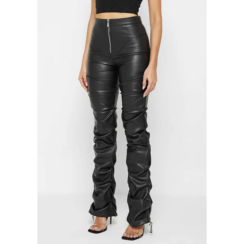 Personalized Folded And Slightly Tight PU Leather Pants Are Versatile And Suitable For Both Commuting And Leisure