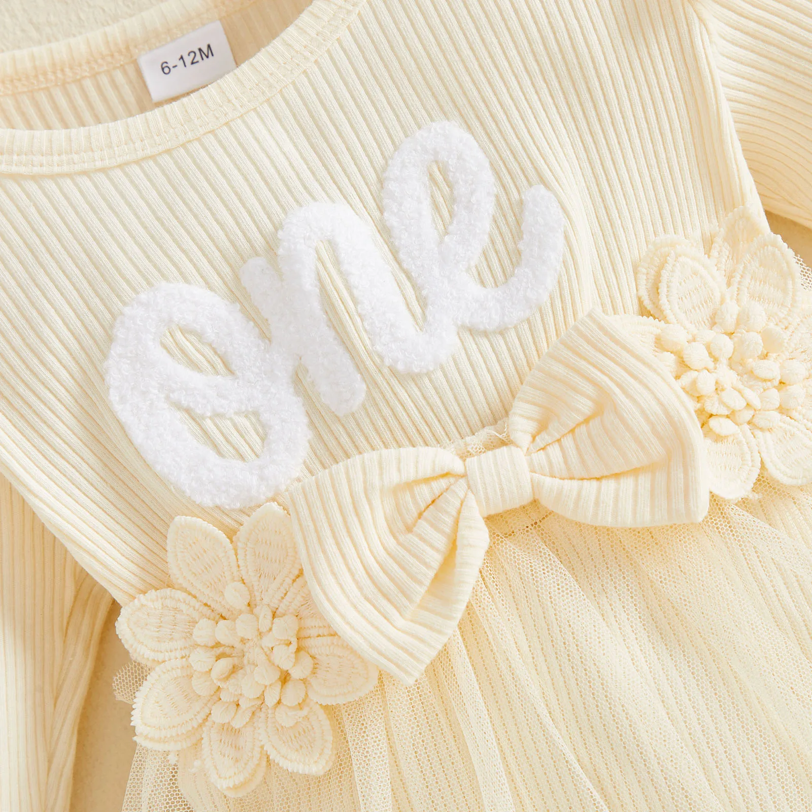 Sweet Baby Girl First Birthday Bodysuit Long Sleeve Lace Mesh Romper Dress Headband