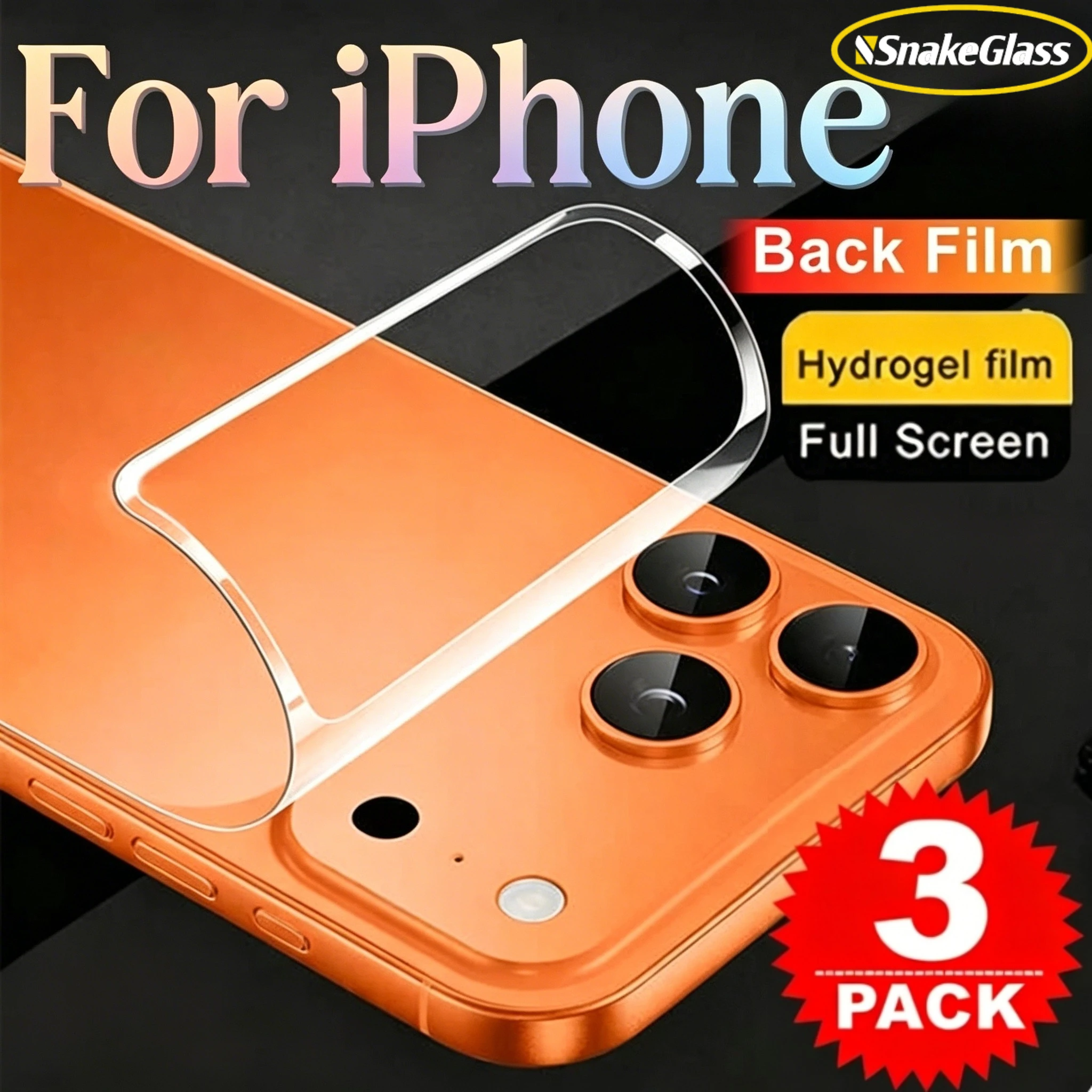 3er-Pack Hydrogel-Schutzfolie für die Rückseite des iPhone 17 Pro Max, 17 Air, 16, 15 Pro, 14, 13, 12 Mini, 11, XR, XS, 17E – Kratzfest