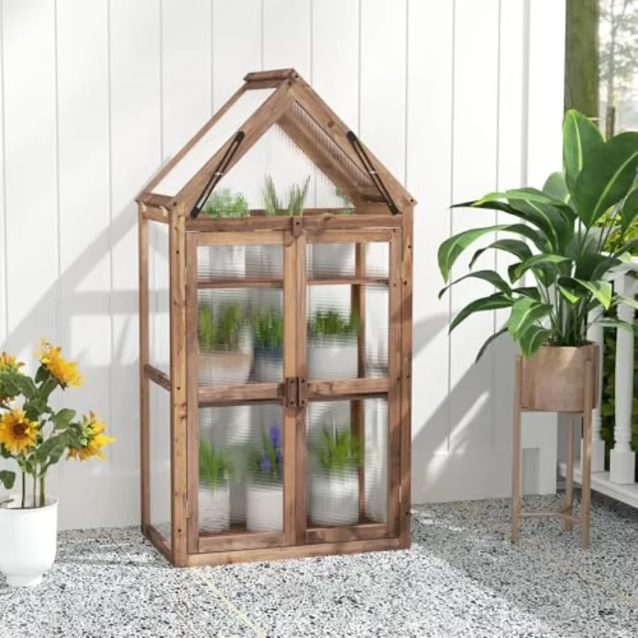 Cold Frame for Outdoor Gardening, Pine Wood Construction with Transparent Openable Roof, Natural Wood Color, Weather-Resistant