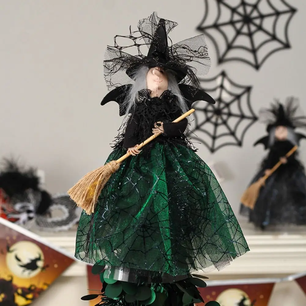 Doll Ornaments High Quality Halloween Witch Doll Witch Black Haunted House Doll Silk Scary Desktop