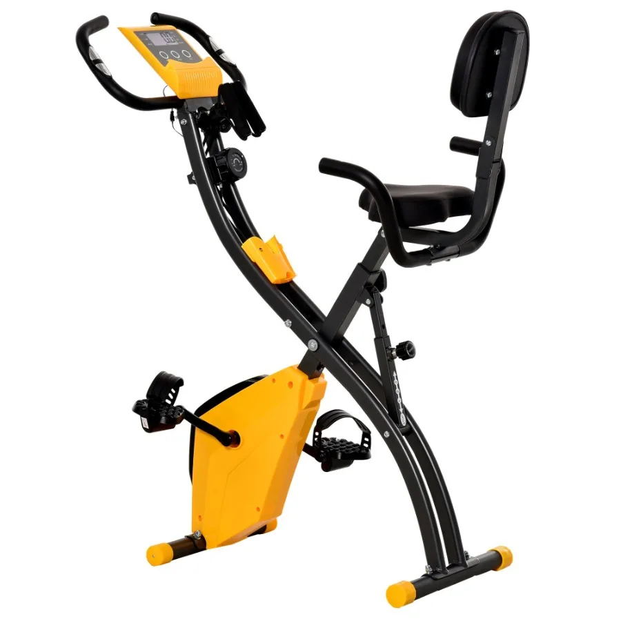 

3 in 1 Folding Exercise Bike Foldable Stationary Bike with 8-Level Magnetic Resistance Adjustable Seat Yellow