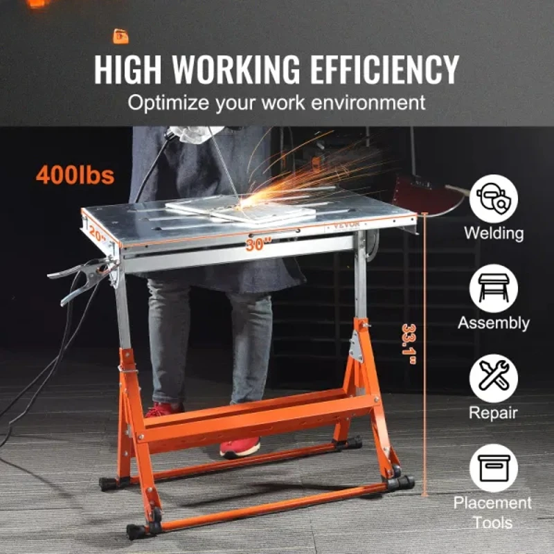 Welding Table 30" X 20" 400lbs Load Capacity Steel Welding Workbench Table on Wheels Folding Work Bench with Three 1.1"