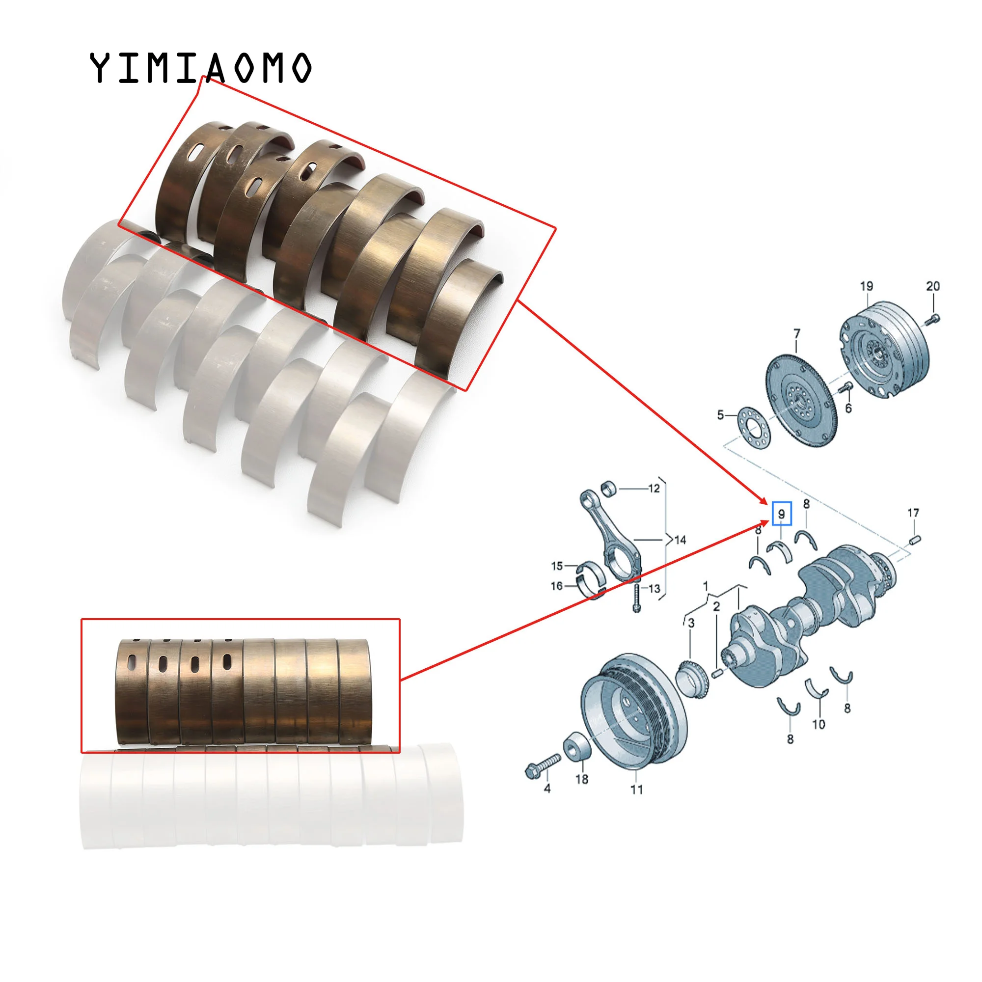 9A710556104 3.0T Engine Piston Gasket Bearing Repair Kit For VW TOUAREG AUDI A4 A5 A7 A8 Q5 Q7 Q8 Bentley Porsche 06M105702E