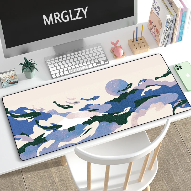 

Whale MousePad Gaming Accessories Large Rubber Keyboard Mousepad Desk Mat Ukiyo-e Giant Waves Japanese Style Mouse Pad for LOL