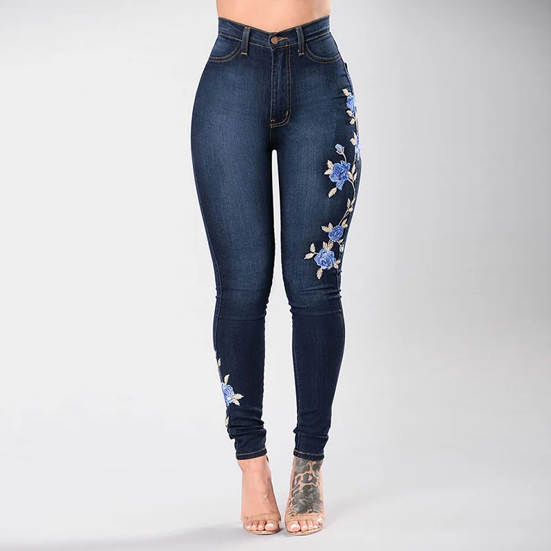 2023 New Women\'s High Waist Embroidered Jeans Fashion Slim Stretch Denim Pencil Pants Casual Female Clothing S-3XL Drop Shipping