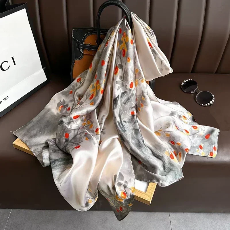 2024 New Spring Scarf Women\'s Luxury Design Scarf Silk Smooth Scarf Soft Muslim Headband Shawl Beach 85x180CM