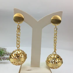 European and American Vintage Long Drop Earrings Gold Plated Hanging Big Ball Statement Earrings For Women Jewelry FHK14718