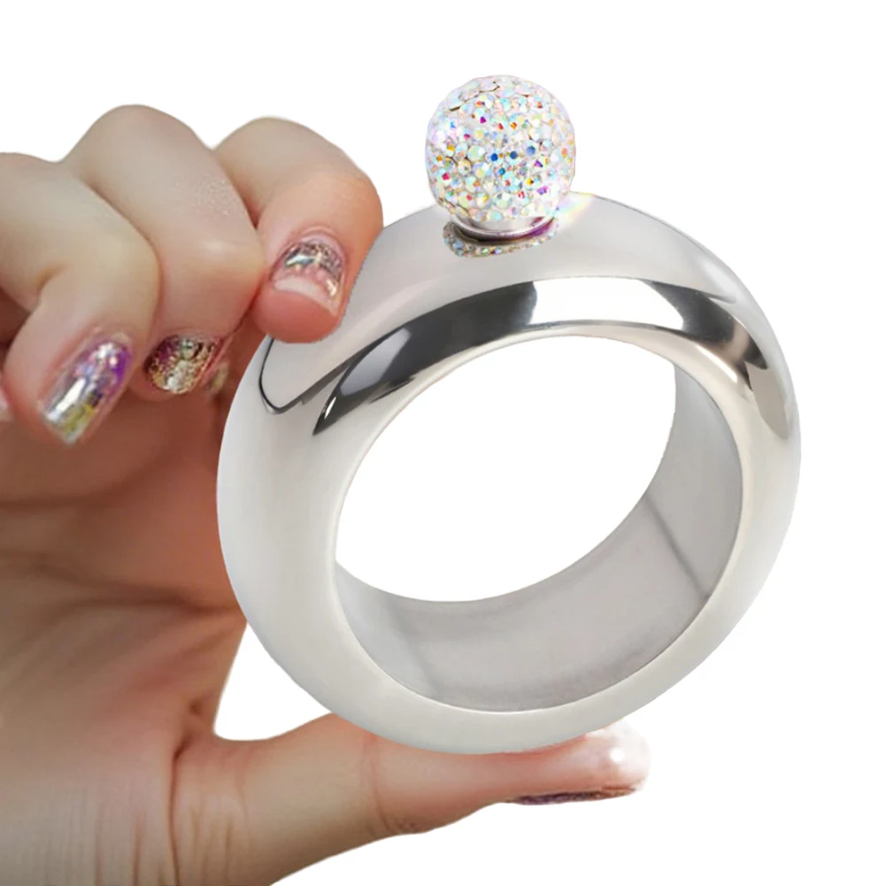 

Bracelet Flask Bangle Flask with Handmade Crystal Lid 304 Stainless Steel Flask Portable Bracelet Hip Flask for Birthday Gifts