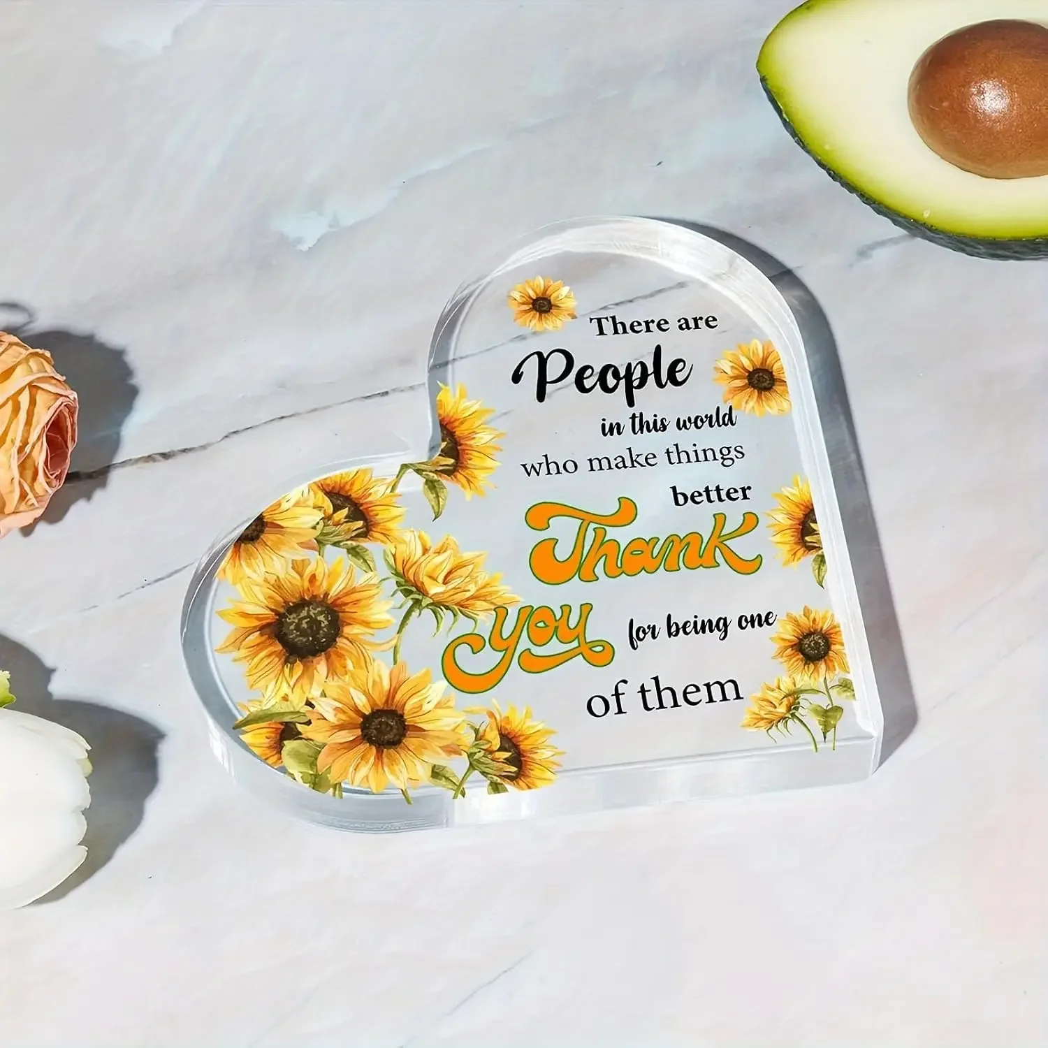 There Are People Who Make Things Better Heart‑Shaped Acrylic Tabletop Plaque, Sunflower Thank You Desk Decor