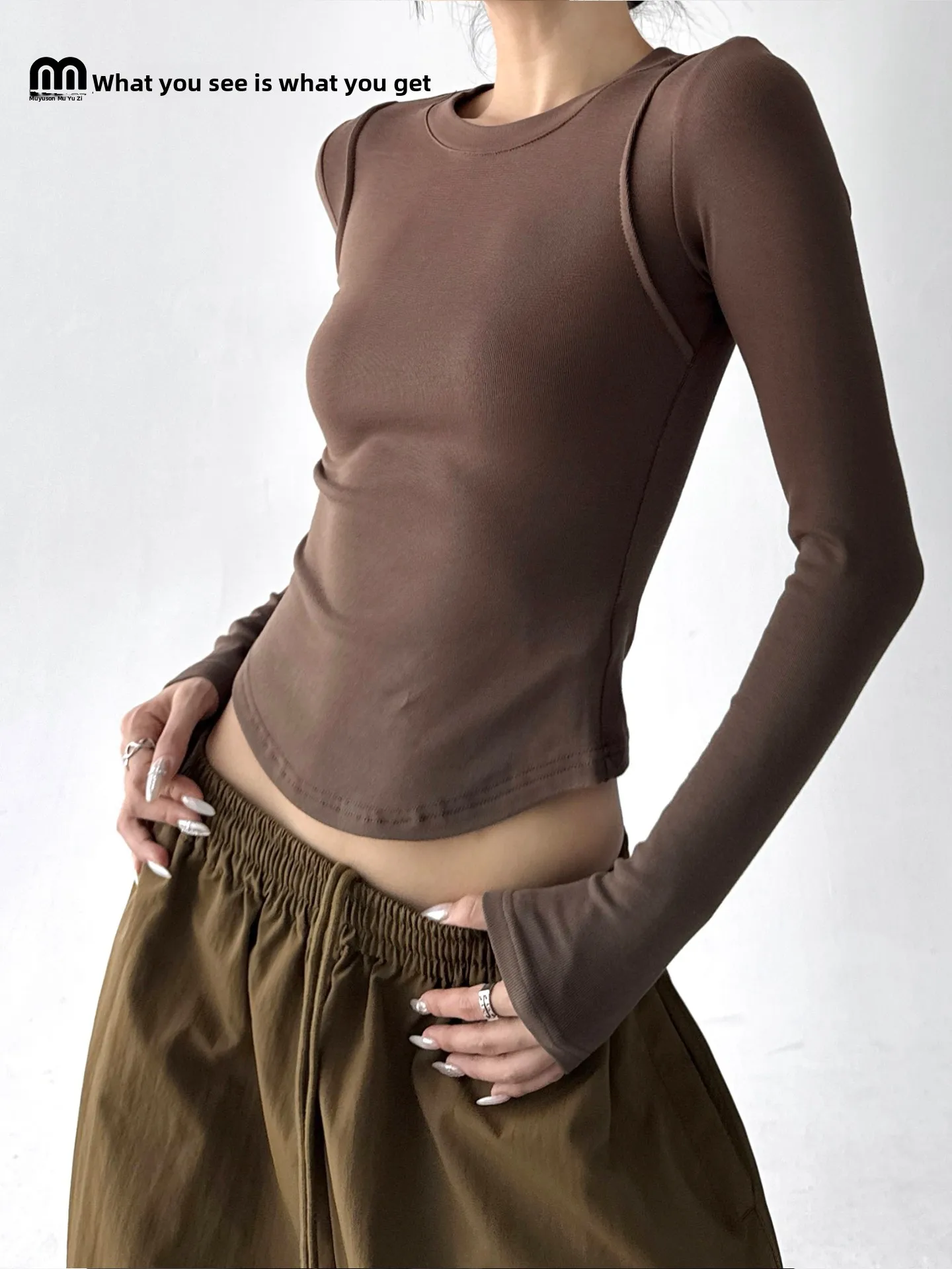 Slim Fit Long Sve Fce Lined Base irt Women's Correct oulder T-irt Autumn Winter Faion Commute Sle Cotton Poly...