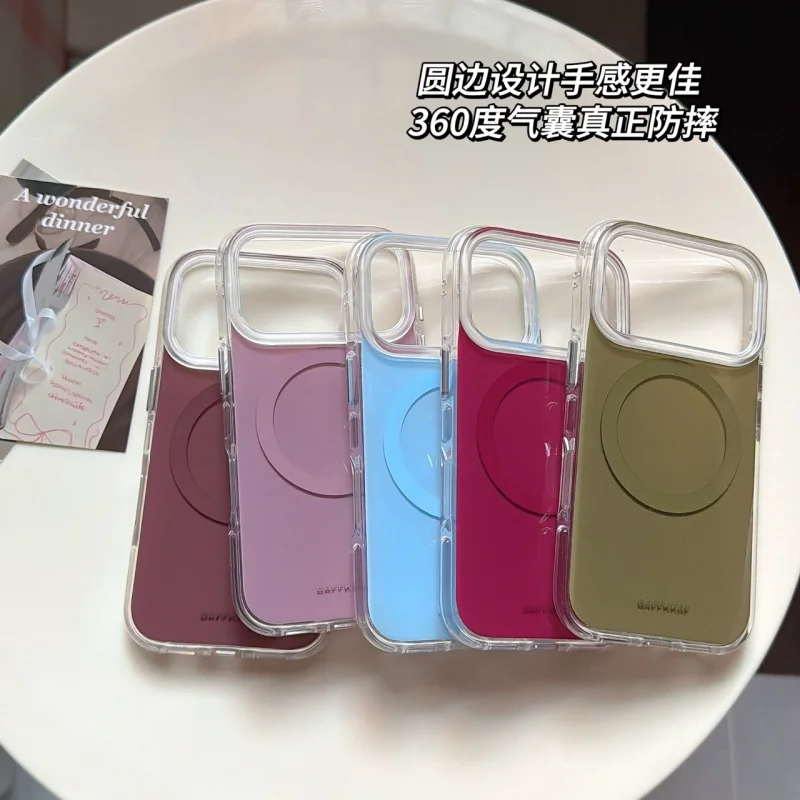Transparent Frame Matte Solid Color Magnetic Phone Case for iPhone 18, 17, 16, 15, 14, 13, Pro, Promax,