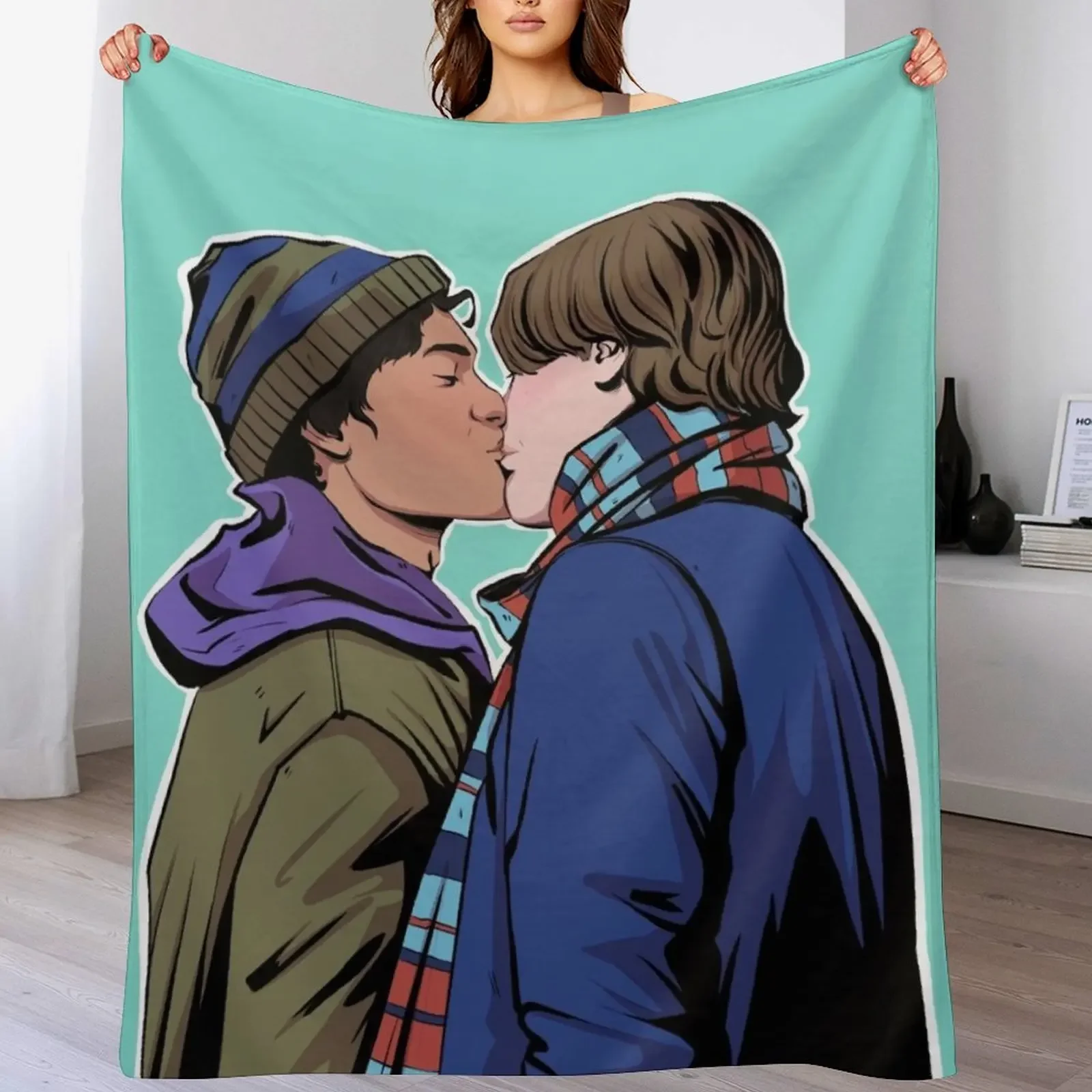 

Wilhelm and Simon kissing Young Royals fanart Throw Blanket Soft Plush Blanket as Housewarming Gift